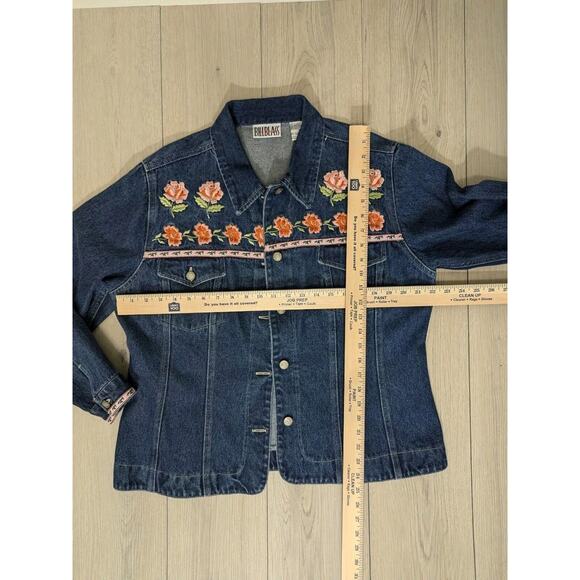Vintage Bill Blass Jean Jacket Womens Denim Embroidered Fairy Rose Sz Large - Picture 4 of 5